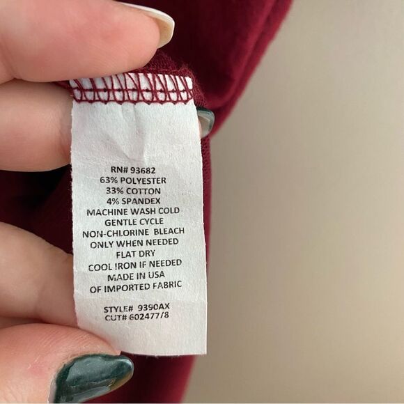 Forgotten Grace Top High Low Tie Front Soft Comfy Short Sleeve Dark Red Casual - Picture 8 of 11